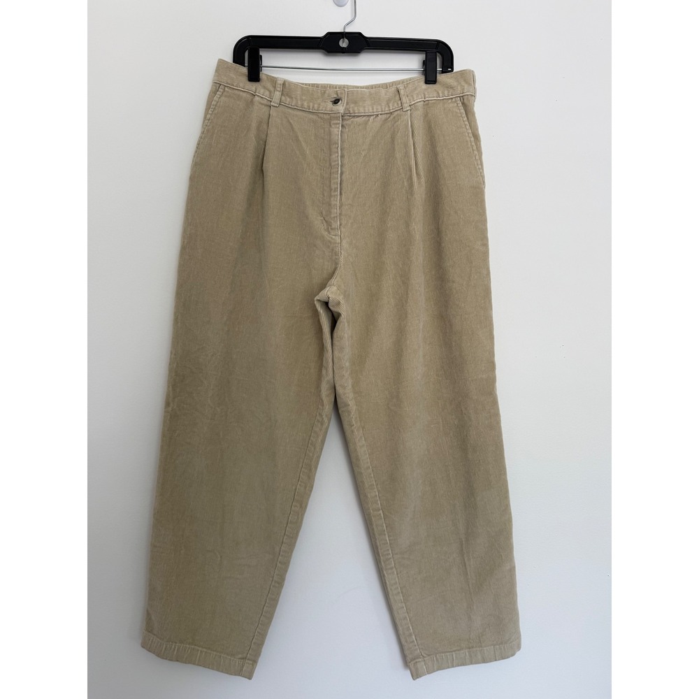 L.L.Bean Womens Petite 16 Corduroy Pants Cream Straight Leg Relaxed Fall